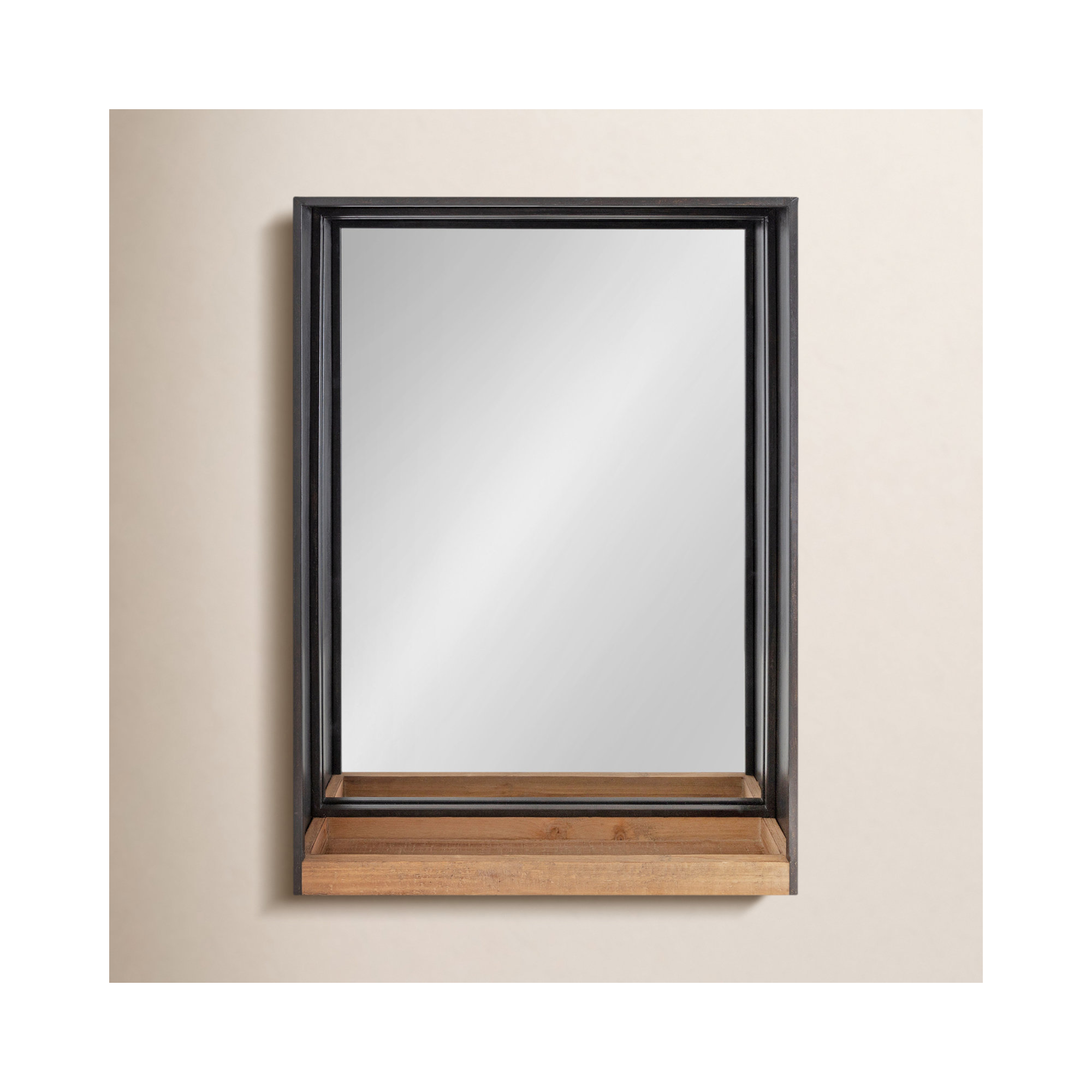 Ronnie Metal Mirror with Shelves, 30" x 20"