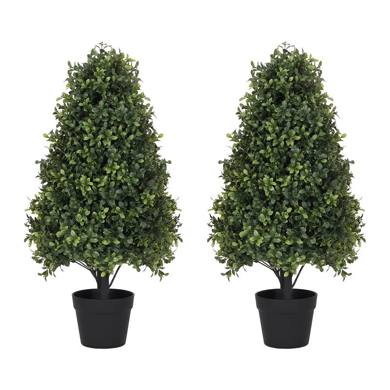 Topiaire artificiel, faux arbuste en pot en plastique noir, Vert foncé, H 29,5 po x l 13 po x P 13 po
