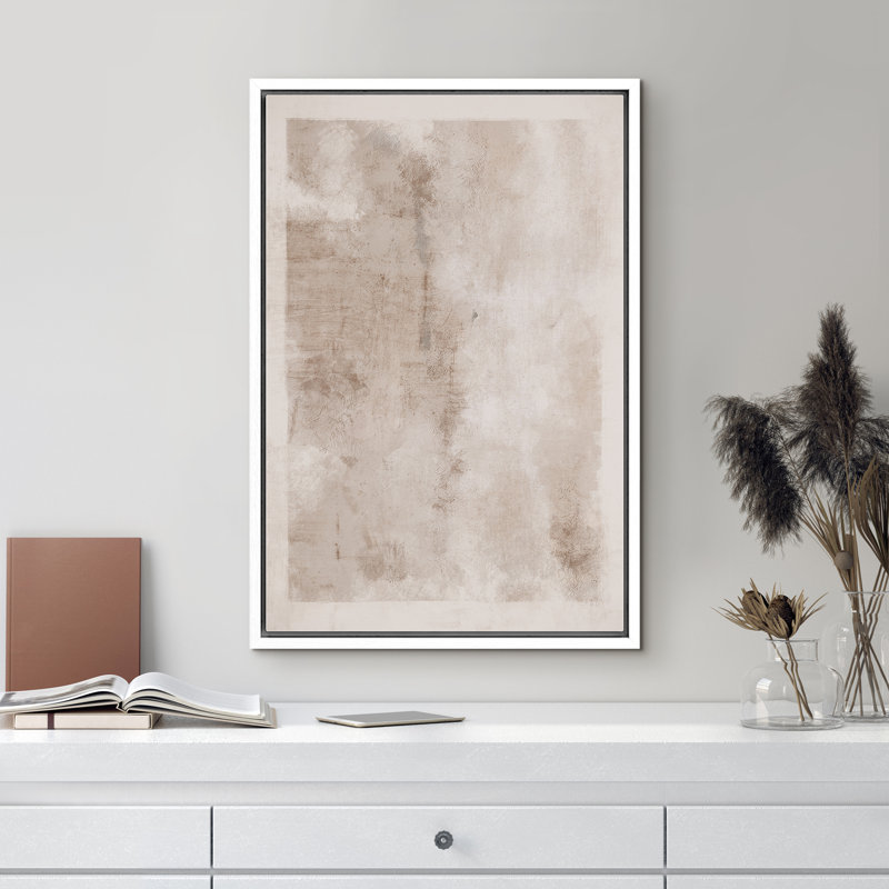 Faded Textured Brown Tan Colour Blocks Abstract Shapes Minimalism Contemporary Nordic Wall Decor, White Floater Frame