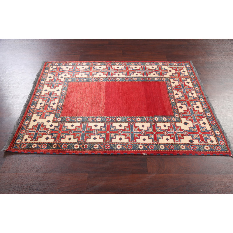 Tapis oriental super Kazak à teinture végétale noué à la main 4 x 5