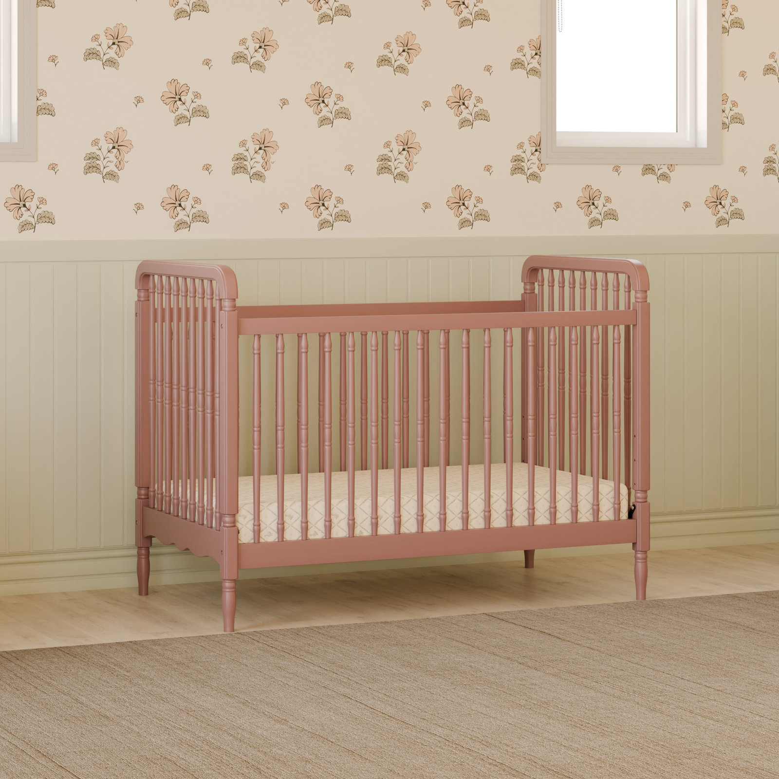 Liberty Pine 3-in-1 Convertible Crib, Dusty Rose