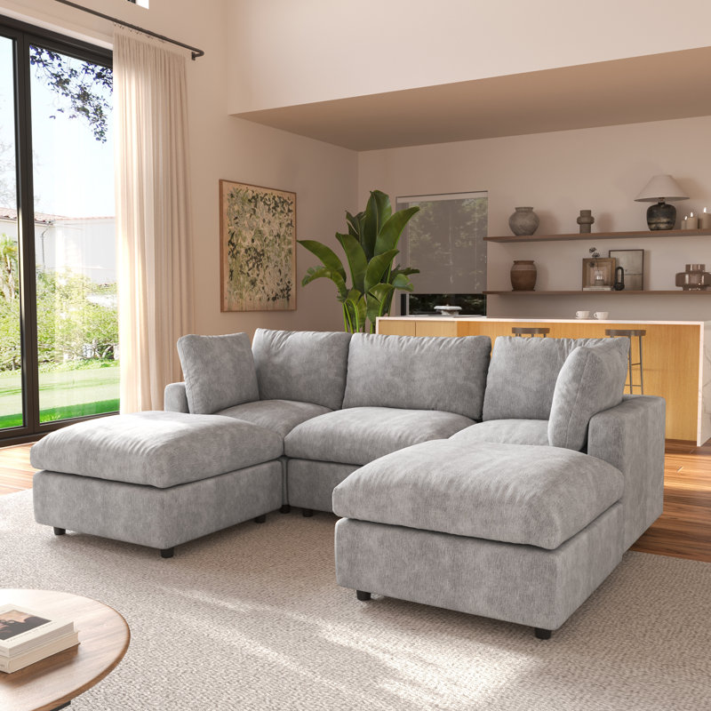 Canapé modulaire 5 pièces Kessi, Gris clair