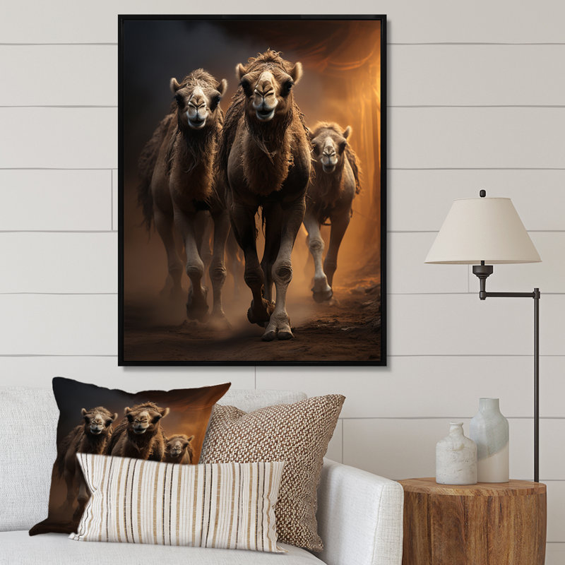 Keerthana Camels Desert Symphony - impression, H 20 po x l 12 po x P 1 po, Cadre flottant noir