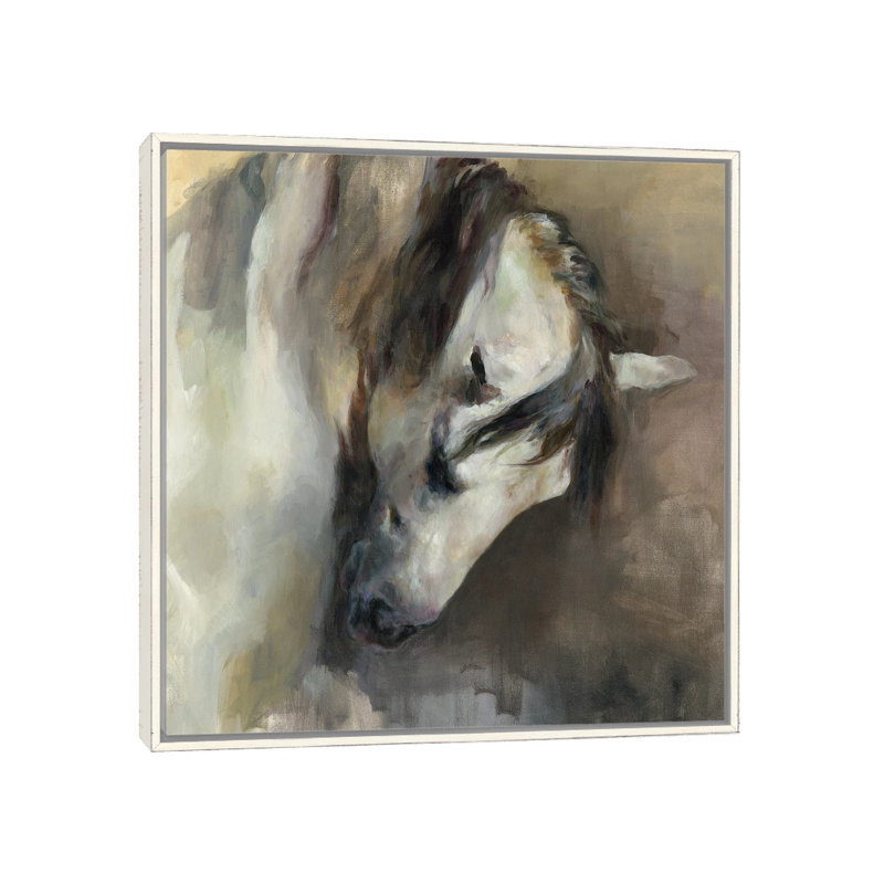 Classical Horse, 18" H x 18" W x 1.5" D, Distressed White Floater Frame Canvas