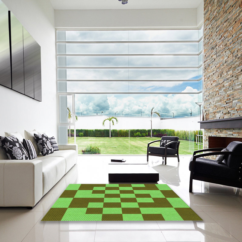 Tapis géométrique en laine vert, Carré 4 pi