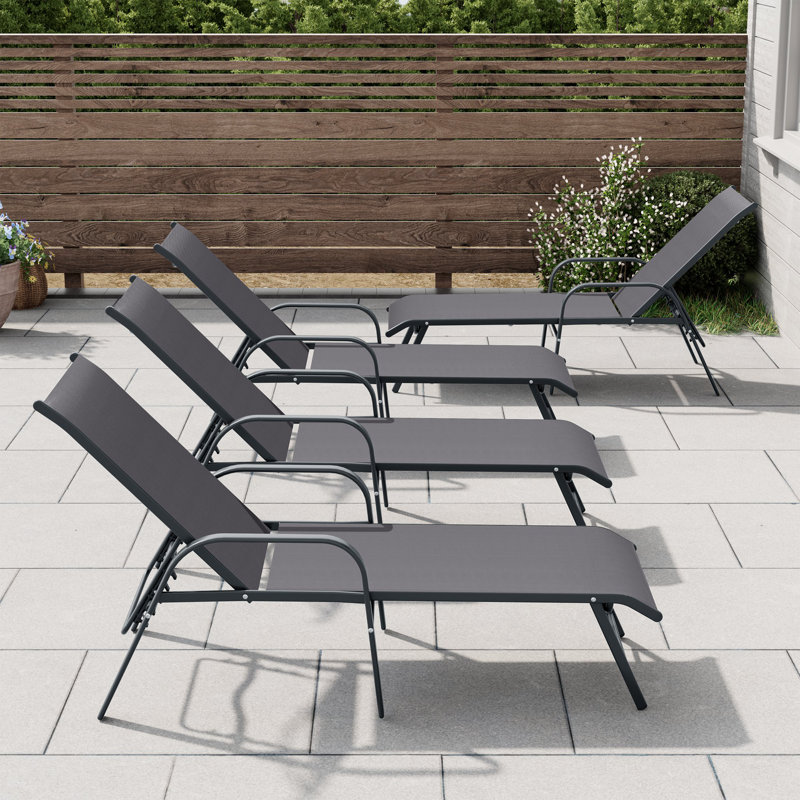 Chaise longue inclinable en aluminium (ensemble de 4), Gris, Gris