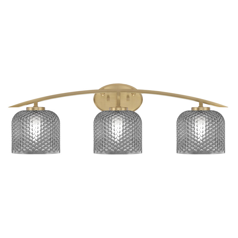 Kurve 3 Light Bath Bar With 6" Textured Glass, Smoke, Brass
