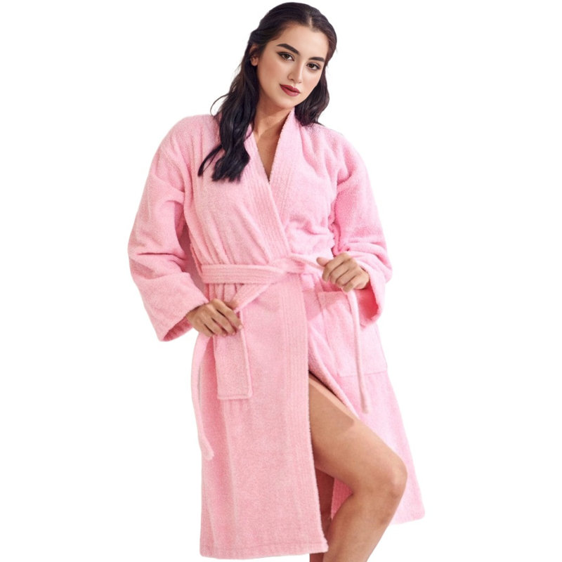 Peignoir mi-mollet 100% coton avec poches Ingobert, Rose, P / M