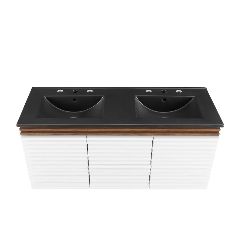 Modway Render 48" Wall-Mount Bathroom Vanity, Black, White/Walnut