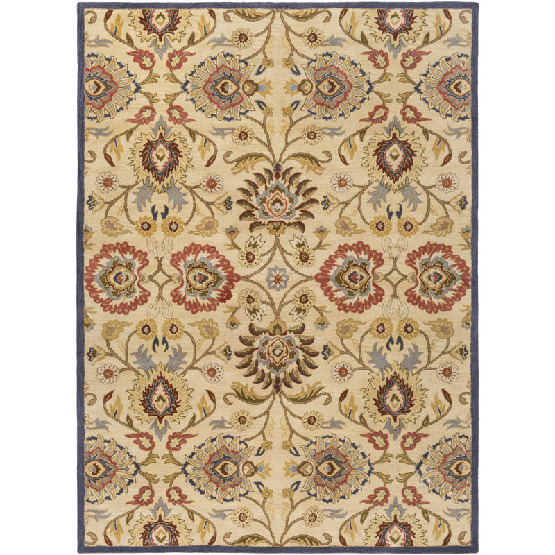 Tapis ivoire / denim / rouge en laine touffeté à la main Arden, Rectangle de 10 pi x 14 pi