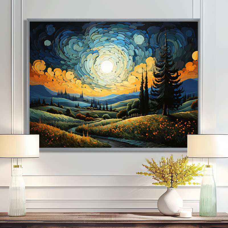 «Vangogh The Swaying Cypress III», art mural sur toile Vangogh, H 30 po x l 40 po x P 1,5 po, Encadrement argenté