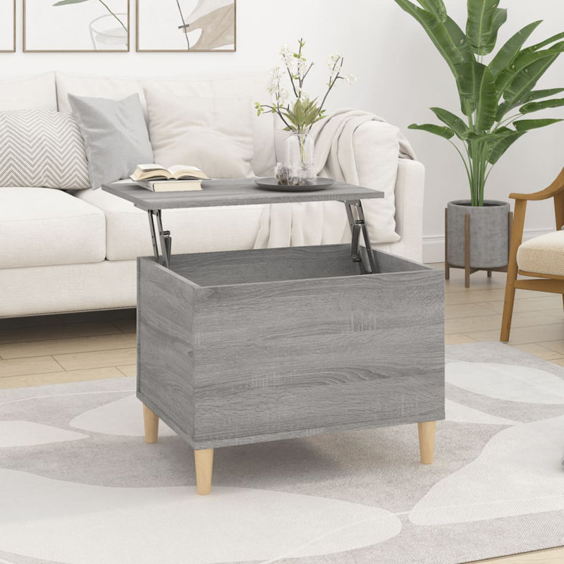 Kishaun Lift Top Four Leg Coffee Table with Storage, 45cm H x 60cm W x 44.5cm D, Grey Sonoma