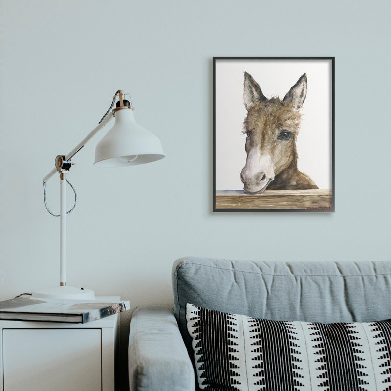 Bébé âne, adorable animal de ferme, Giclée encadrée noir minuit, H 30 po x l 24 po