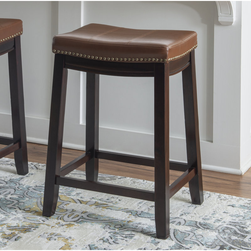 Bartonville Counter & Bar Solid Wood Backless Stool with Upholstered Seat, Counter Stool (26.5" Seat Height)