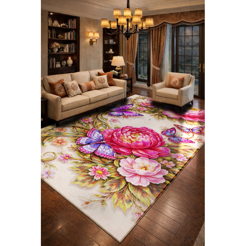 Tapis vert tissé à motif floral lavable Mosso, 3 pi 11 po x 5 pi 11 po