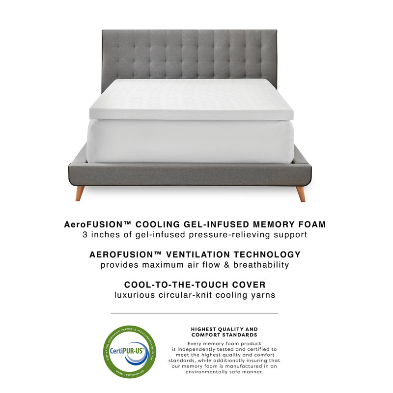 Twin XL White Gel Memory Foam Mattress Topper with Cooling Cover