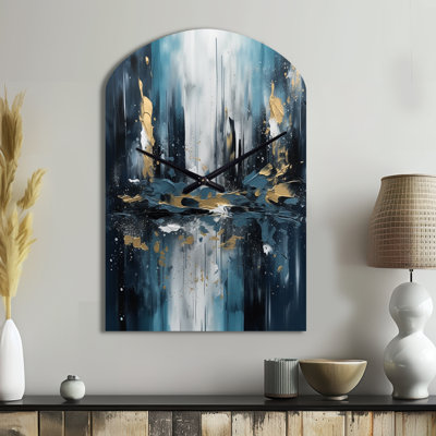 Grande horloge murale dorée dorée et bleue Urban Elegance III
