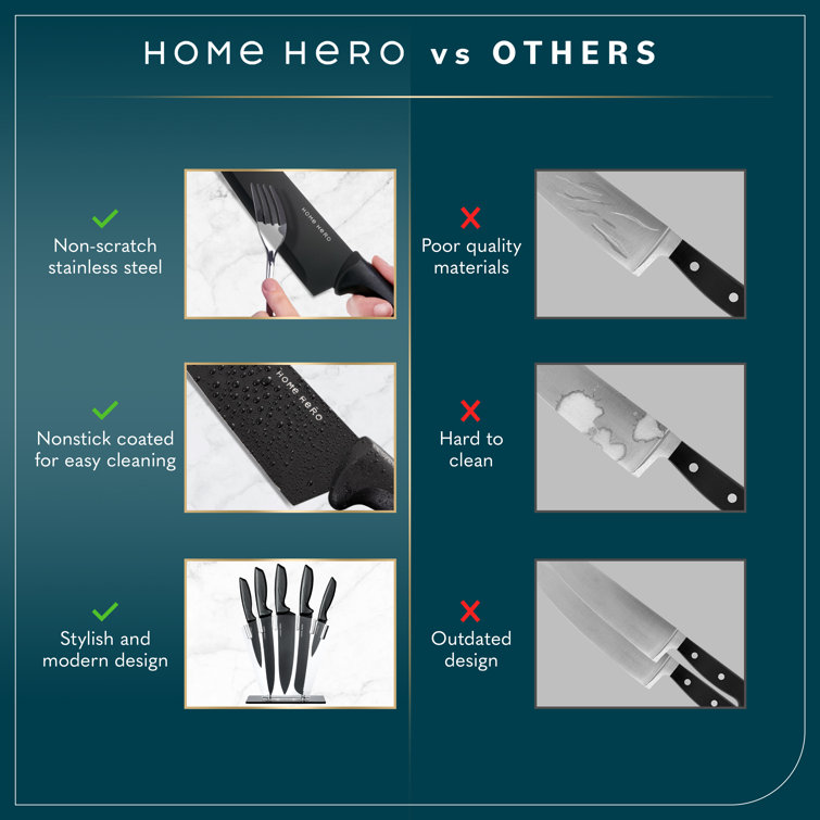 Home Hero - Kitchen Knives - Chef Knife Set - Stainless Steel Kitchen Knife  Set - 7 Pcs, Black 