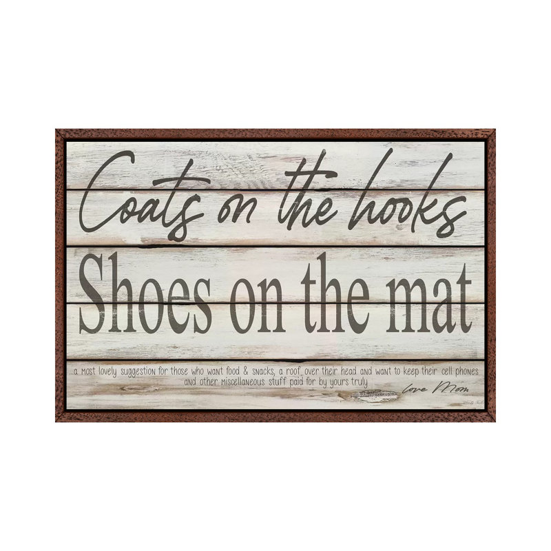 Mud Room Rules - Print on Canvas, Classic Brown Wood Framd Canvas, 45.72cm H x 66.04cm W x 3.81cm D