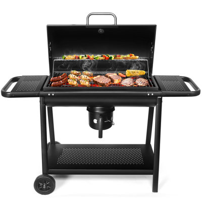 Barbecue au charbon BBQ Barrel, barbecues extérieurs spacieux de qualité supérieure avec tables d'appoint (noir)