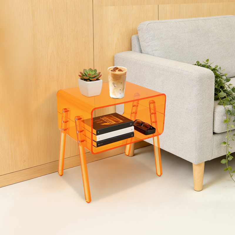 Table d'appoint en acrylique transparent avec tablette de rangement ouverte, Orange
