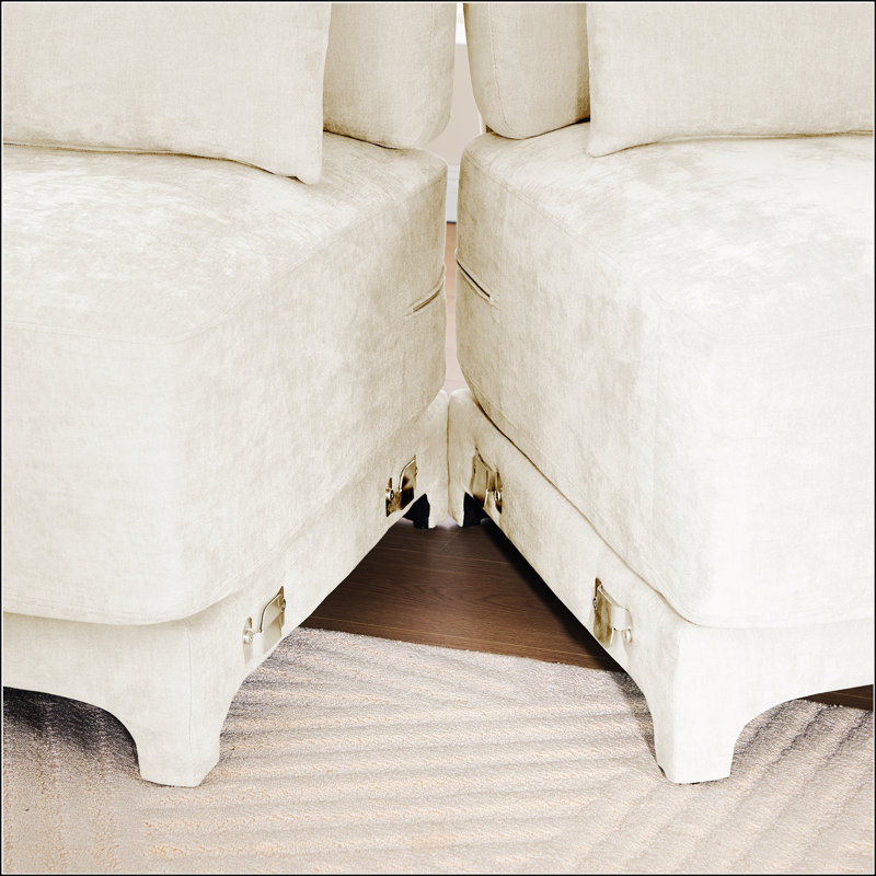 Canapé trois places en chenille, 3, Beige, H 32,6 po x l 105,9 po x P 33 po