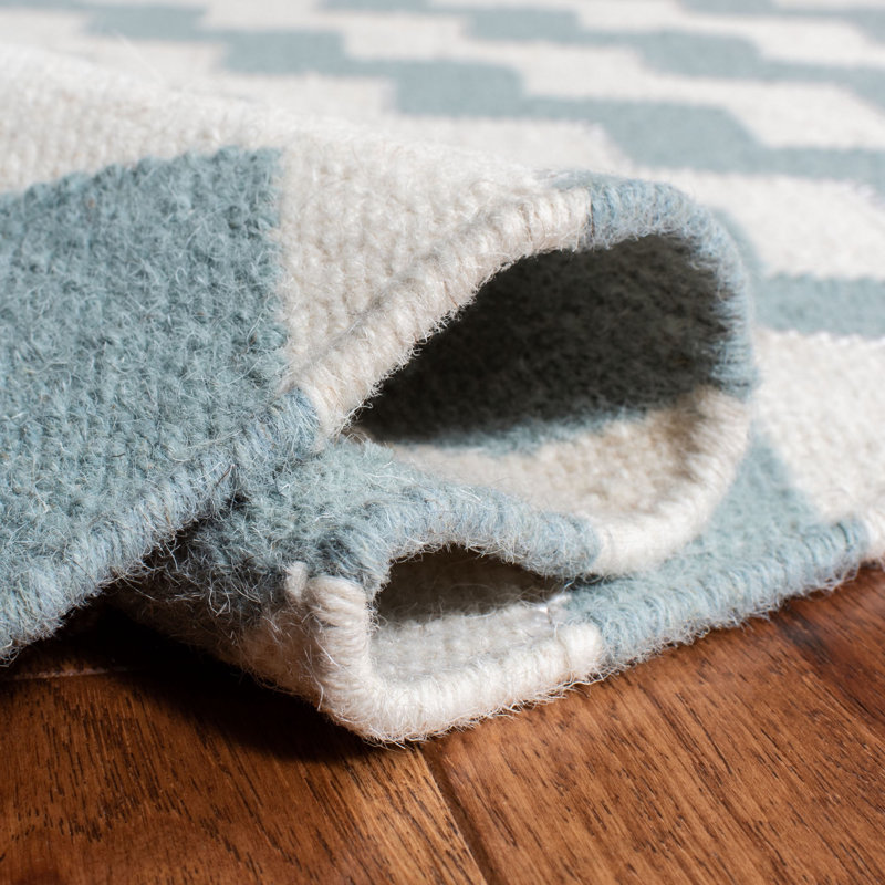 Tapis ivoire / bleu en laine tissé à la main Rodgers, Rectangle 3 pi x 5 pi