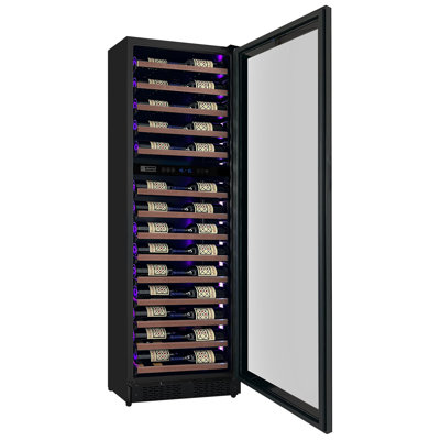 Allavino Reserva Series 67 Bottle 71" Tall Dual Zone Right Hinge Black Shallow Wine Refrigerator with Wood Front Shelves