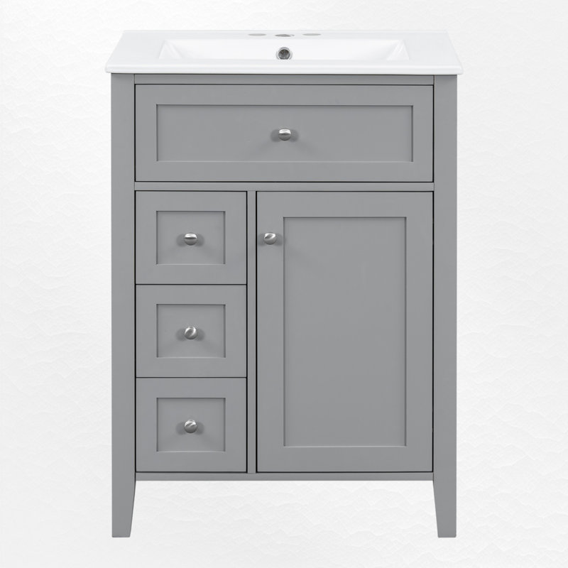 24" Single Bathroom Vanity Set, Gray, Silver