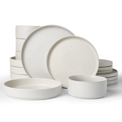 16 Pieces Dinnerware Set with 8.1” Pasta Bowls (Set of 4), Matte White