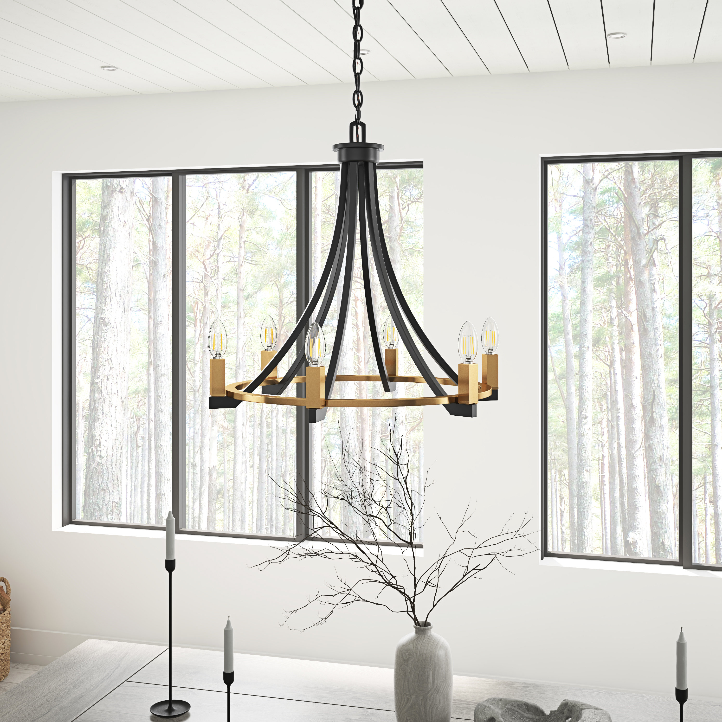 Gracie Oaks Yari 6-Light Black Wagon Wheel Chandelier Rustic Dimmable ...