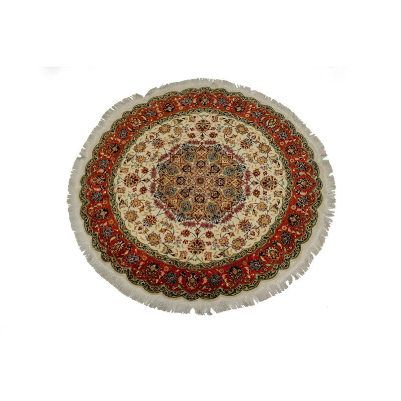 Orneta One-of-a-Kind Round 5'5" X 5'5" New Age Round Wool Area Rug in Cream/Red