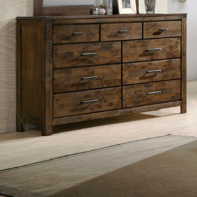 1pc Rustic Industrial Style Brown Seven Drawer Dresser Bedroom Solid Wood Wooden Furniture