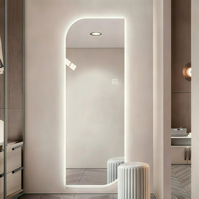 Miroir mural pleine longueur 65 po x 21 po à DEL, de forme irrégulière, 3 lumières à intensité variable, verre argenté sans cuivre de 5 mm, câblé ou à brancher, pour vestibule, chambre à coucher et salon