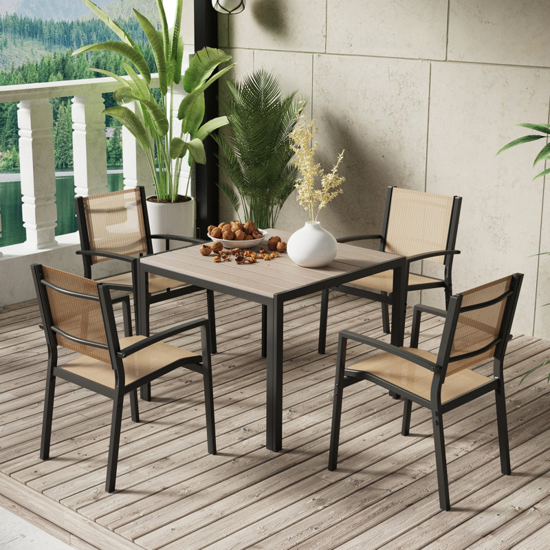 Ensemble de salle à manger 5 pièces en polyester enduit de PVC avec plateau de table, table de patio toutes saisons et chaises pour jardin