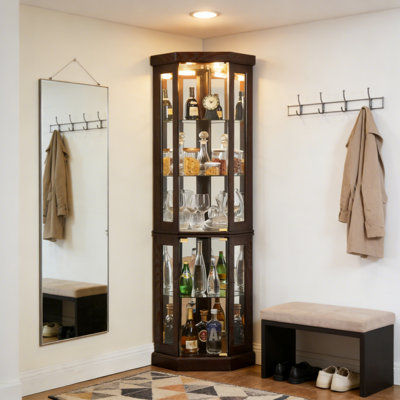 Vitrine de coin lumineuse - 5 finitions (blanc / cerisier / chêne / noir / chêne foncé) - Objets de collection et verre à vin
