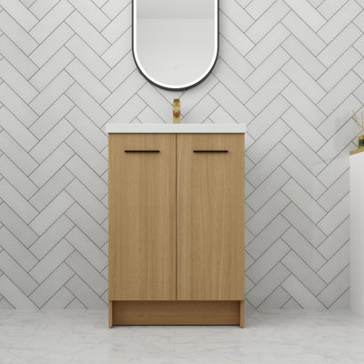 Armoire de salle de bain simple 24 "avec tablette réglable, meuble-lavabo autoportant avec lavabo en résine