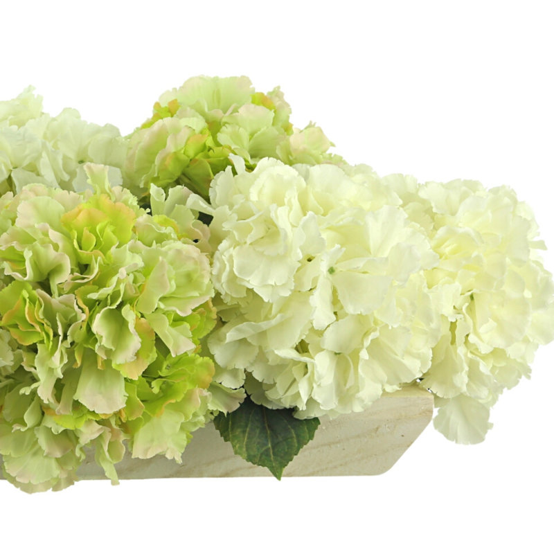 Hydrangeas Arranged in Wood Planter, Green