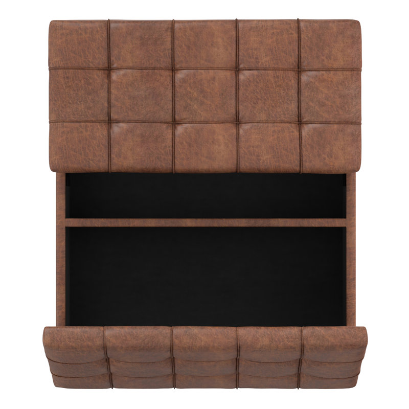 Harrison 40"W Upholstered Transitional Square Lift-Top Ottoman with Sturdy Base, Harrison Brown Vegan Faux Leather