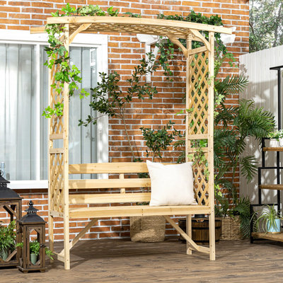 Outsunny Patio Garden Bench, Arbor Arch With Pergola And 2 Trellises by One Allium Way