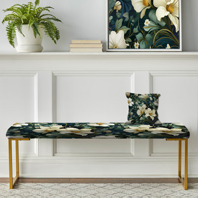 Banc floral rembourré or