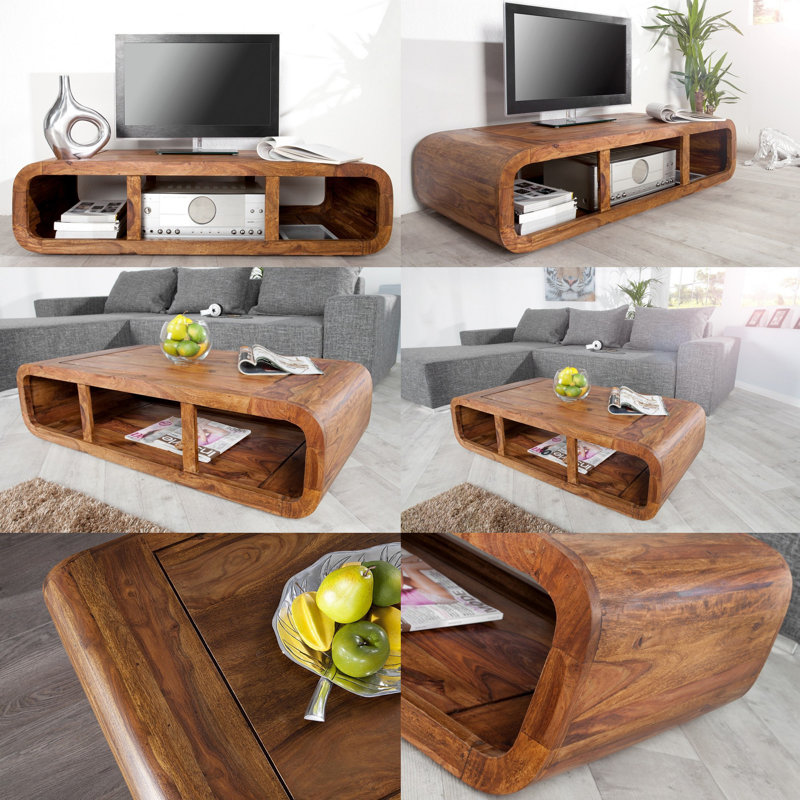 Kiera Solid Wood Floor Shelf Coffee Table with Storage