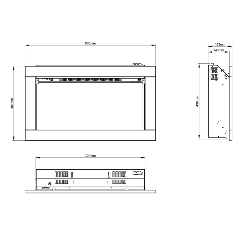 Avella Wall-Mounted Inset Electric Fireplace, Brushed Steel