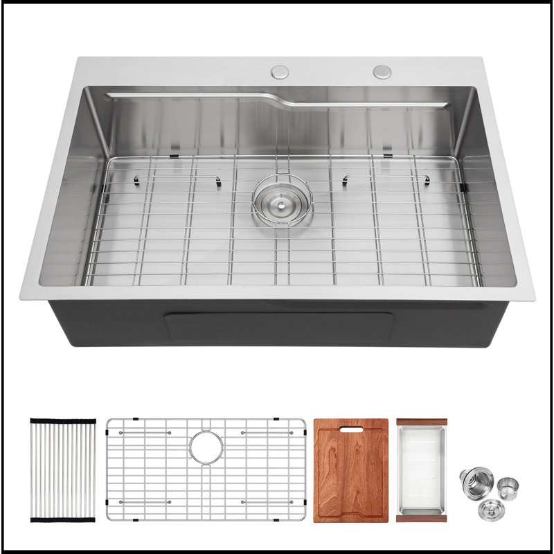Évier de cuisine à montage sur plan - Évier de cuisine encastrable 33 po et 22 po à cuve simple encastrable en acier inoxydable de calibre 16