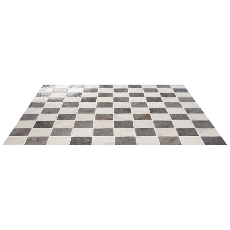 Greta 5x5 Checkered Glossy Textured Porcelain Tile, Smoke Gray/Seashell White