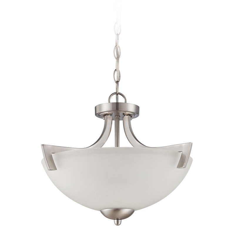 Alvah Glass Semi Flush Mount, White Frosted, Satin Nickel