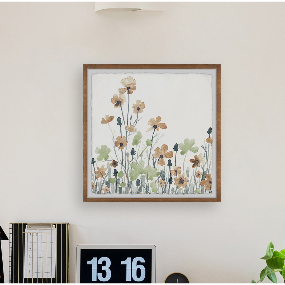 'Green and Brown Flowers' - Picture Frame Painting Print on Paper