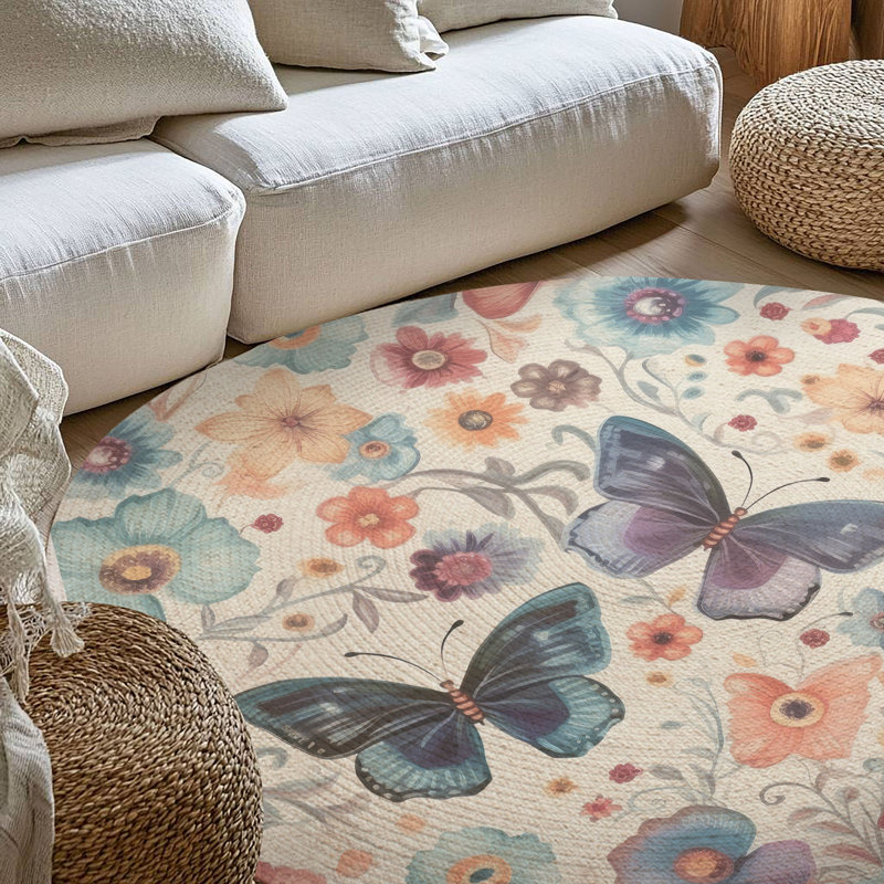 Tapis tressé Butterfly Garden, Rond 5 pi