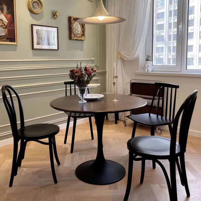 (Couleur noyer), table de salle à manger moderne de 31,5 po, table de salle à manger, plateau en panneau de fibres à densité moyenne et base tulipe en acier, table de cuisine, table basse de style Mid-Century pour le salon, table de salle à manger ovale (Noël)