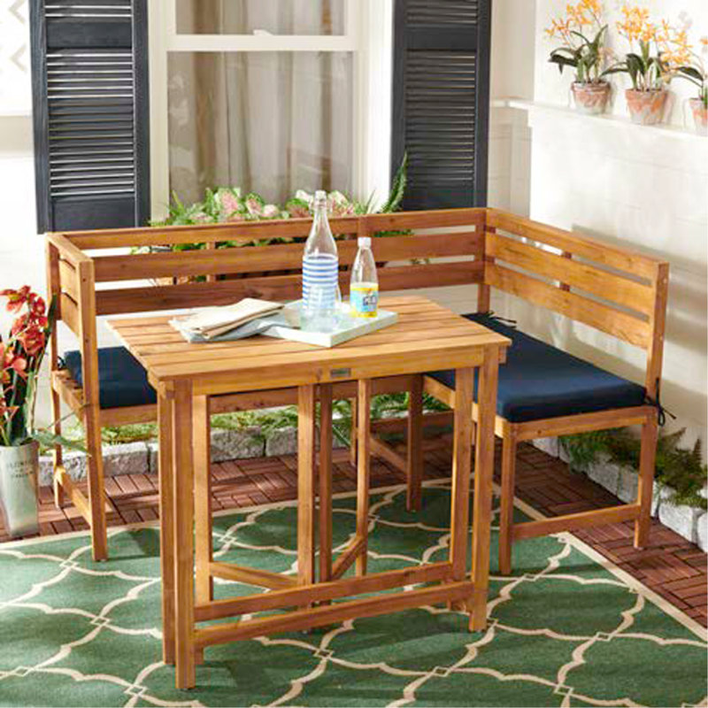 Ensemble de conversation modulaire 2 pièces pour balcon avec coussins Vana, Structure en teck / coussins bleu marine
